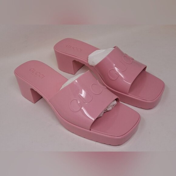 Gucci Women's Jelly Platform Sandals Slides Wild Rose Pink Rubber Size 36 / 6 US - Picture 9 of 16